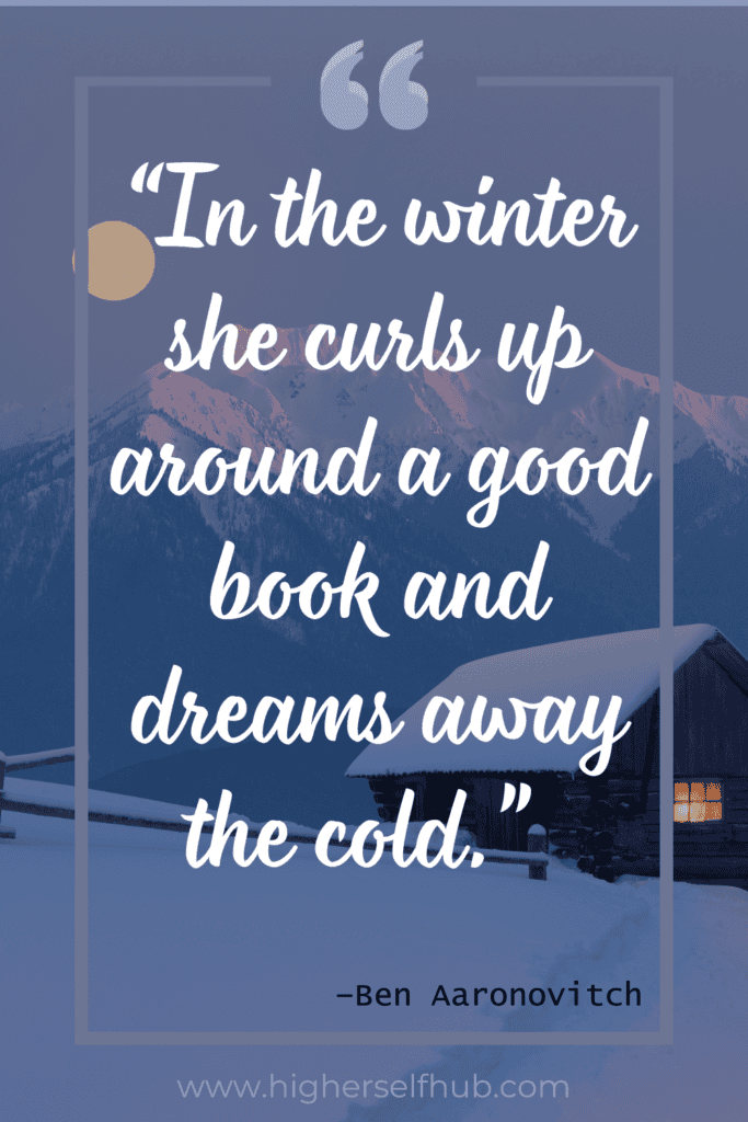 Reflective winter scene with cozy cabin and snow-covered landscape, emphasizing warmth and inspirati.