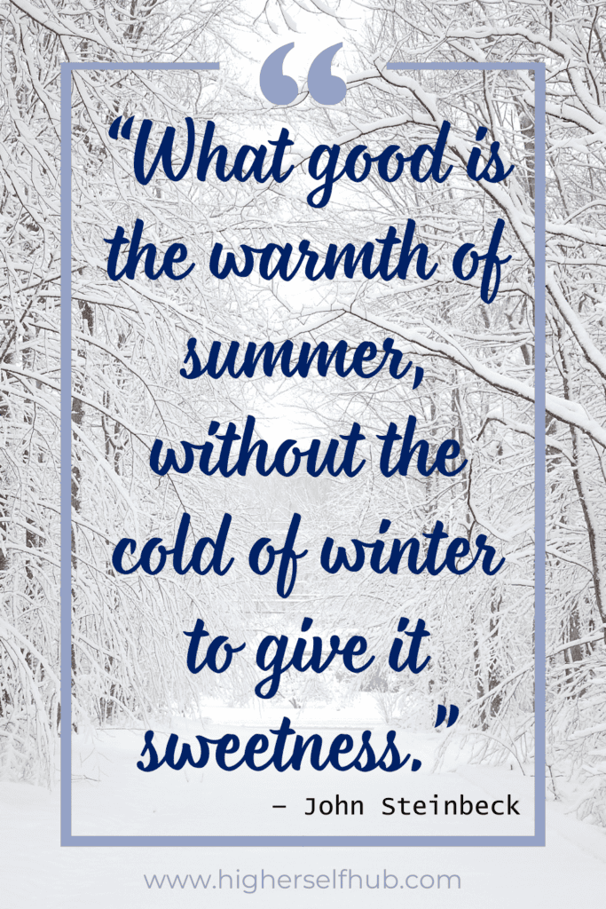 Warmth of summer quote on snowy winter background for wellness inspiration.