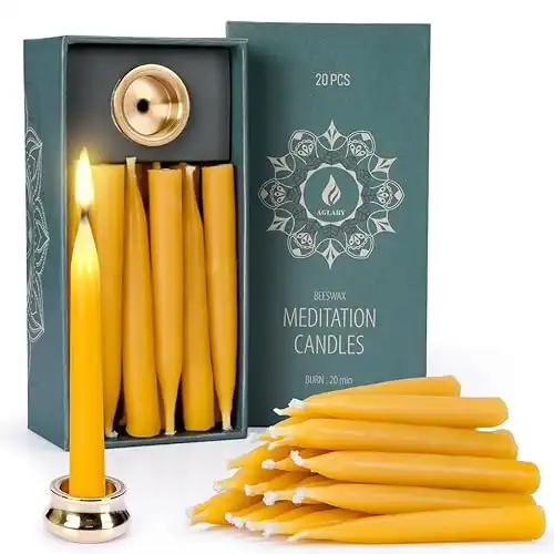 20 Minute Pure Beeswax Candles, Dripless Meditation Candles, Mini Taper Candles