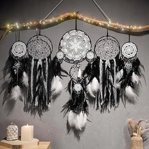 5 Pack Black Dream Catchers for Bedroom Adult Boho Macrame Wall Hanging Art Decor