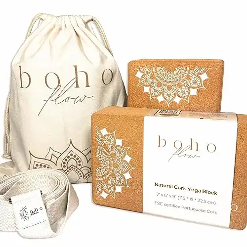 Set of 2 Cork Yoga Blocks with Strap | Eco-Friendly Yoga Accessories