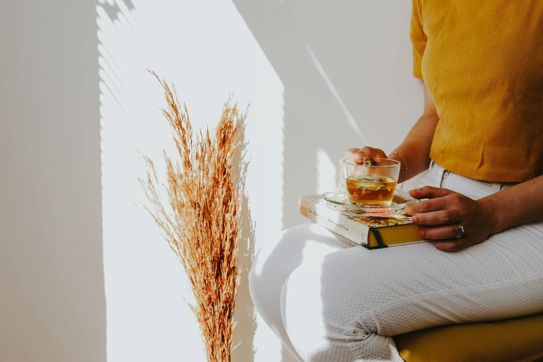 relaxing moment with tea and books