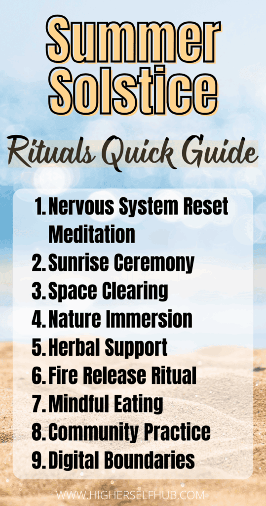 Nervous system reset meditation for summer solstice, spiritual rituals, and nature immersion.