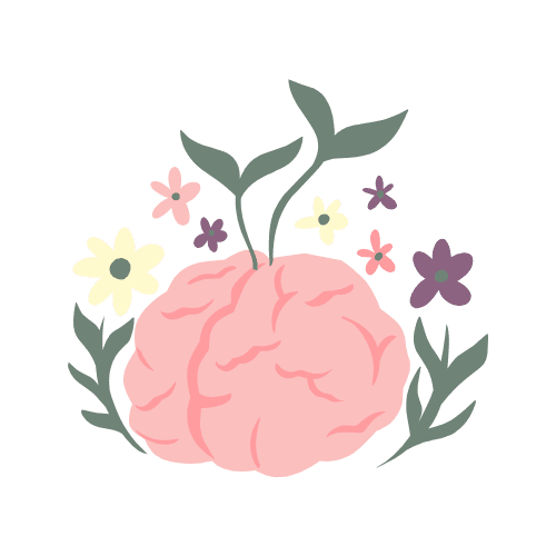 Illustration of a brain with flowers symbolizing mental and physical reset.