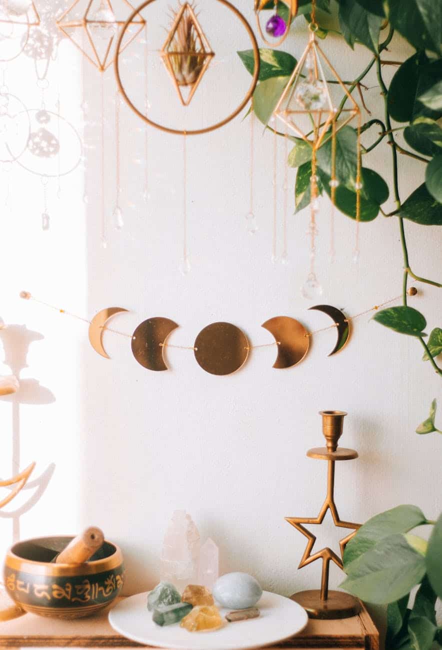 moon cycle crystals and decorations