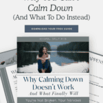 Calm woman meditating by a lake, promoting somatic journaling for stress relief and emotional healin.