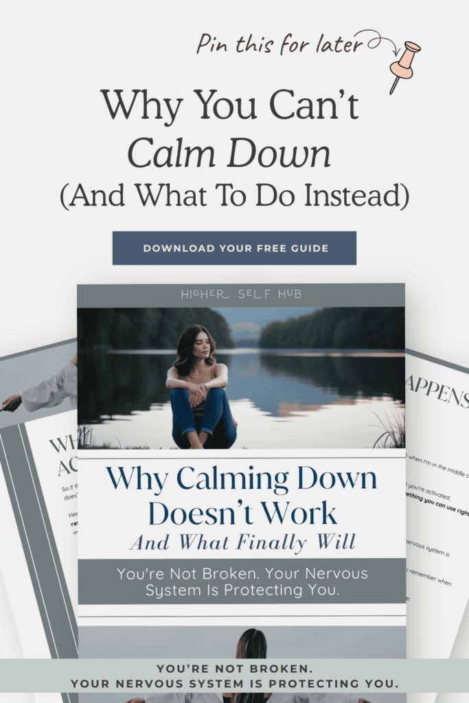 Calm woman meditating by a lake, promoting somatic journaling for stress relief and emotional healin.