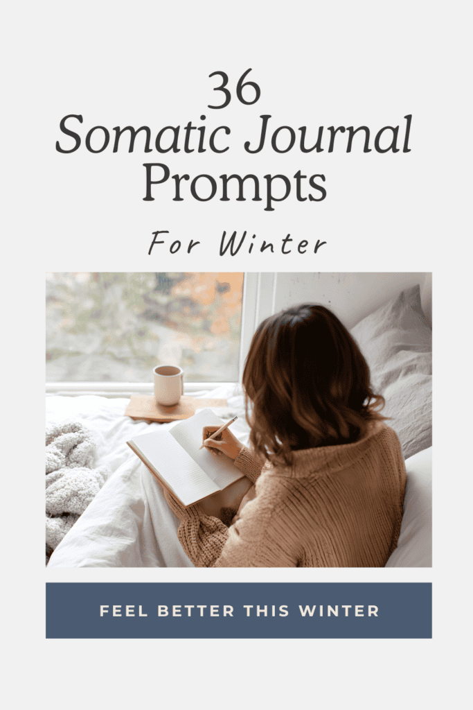 Reflective woman journaling by window with cozy blanket and warm drink during winter.