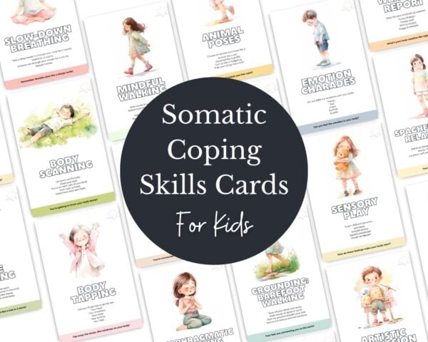 Engaging somatic coping skills cards for children to promote emotional regulation and mindfulness.