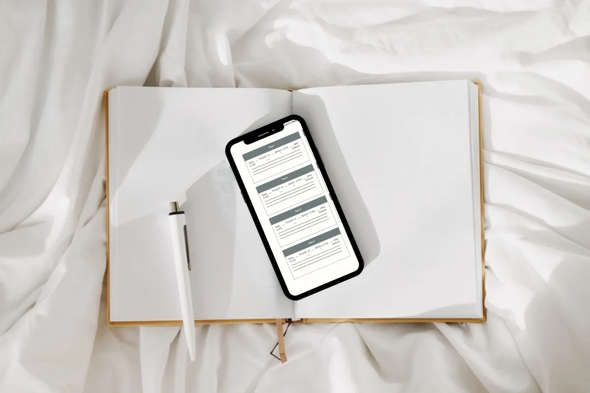 Morning habit tracker printable on phone in bed for tired moms