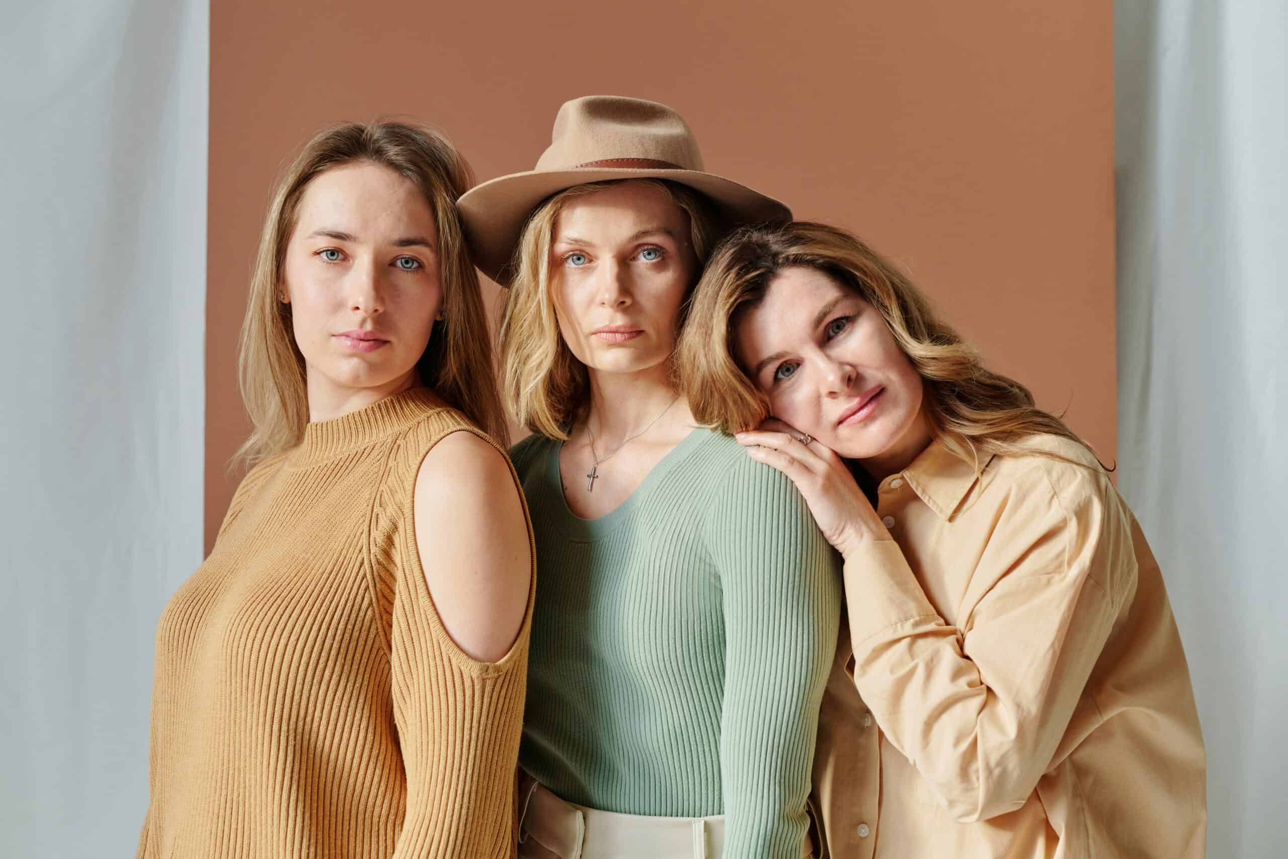 Three women representing different nervous system states for stress and emotional regulation.